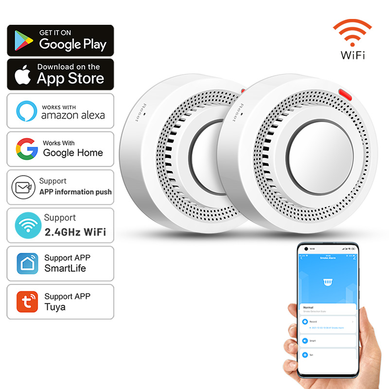 Smoke Detector Interconnected - 2 Pack Tuya Smart WiFi Smoke